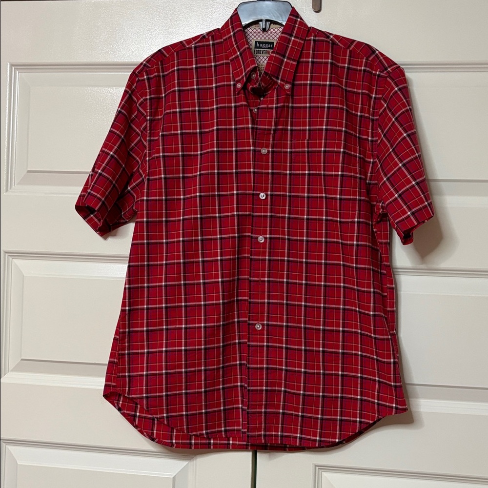 Haggar red multi plaid shirt